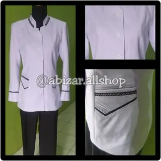SETELAN BAJU BLAZER SERAGAM DINAS WASKAT PEMDA PNS GURU PDH WARNA PUTIH LIST HITAM KODE 211