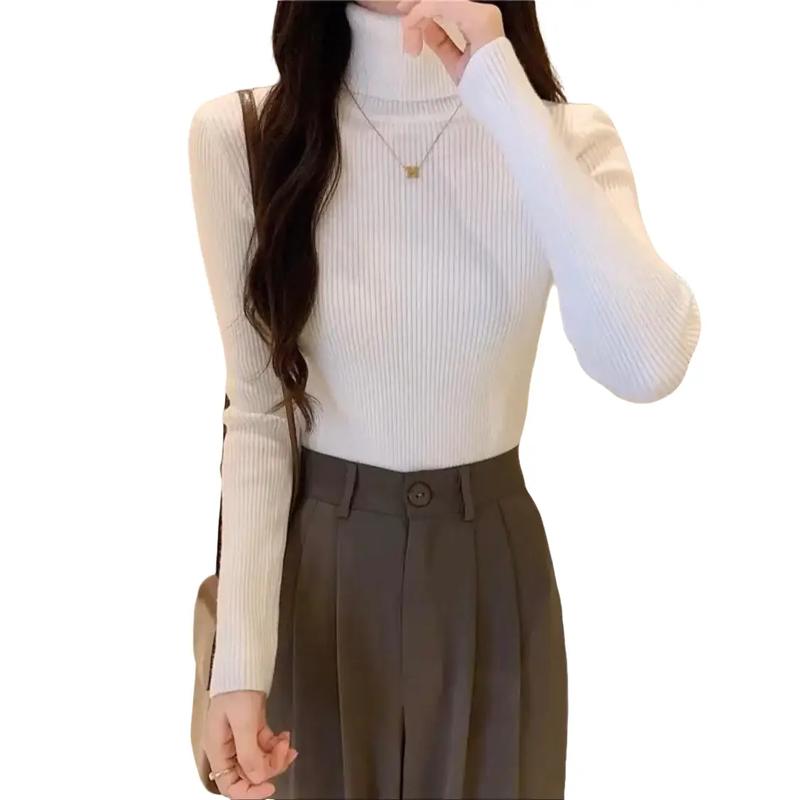 Áo Thun Tăm Cổ Lọ Giữ Nhiệt Cho Nữ Xinh Xắn Len Áo Top Len Màu Đen Women Kem