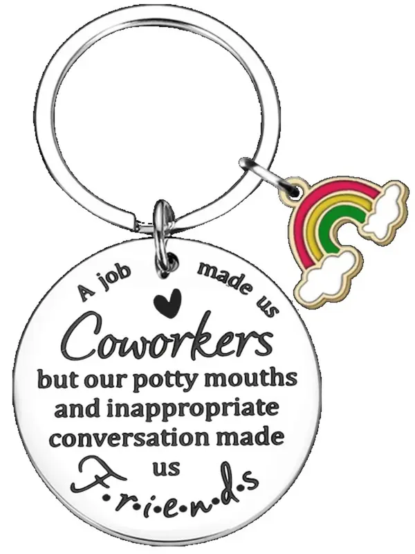 Slogan Pattern Round Shaped Metal Keychain, Stainless Steel Keychain with Rainbow Decor, Funny Coworker Gift, Boss Colleagues Office Farewell Retirement Gifts, Thank You Leaving Gifts 3