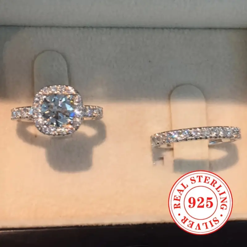 2pcs Women's Ring Set 4.9g S925 Pure Silvery Inlaid Zirconium Ring for Engagement and Wedding Jewelry Accessories 1