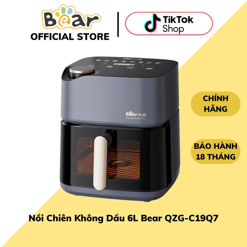 (Bản Cao Cấp) Nồi Chiên Không Dầu Bear QZG-C19Q7 Nướng 2 Mặt Không Cần Lật Thực Phẩm, Dung Tích 6L, Công Suất 2000W, Chiên Nướng Hơi Nước, Rã Đông Thực Phẩm, Bảo Hành 18 Tháng, Phiên Bản Nội Địa - Tặng Decal TV