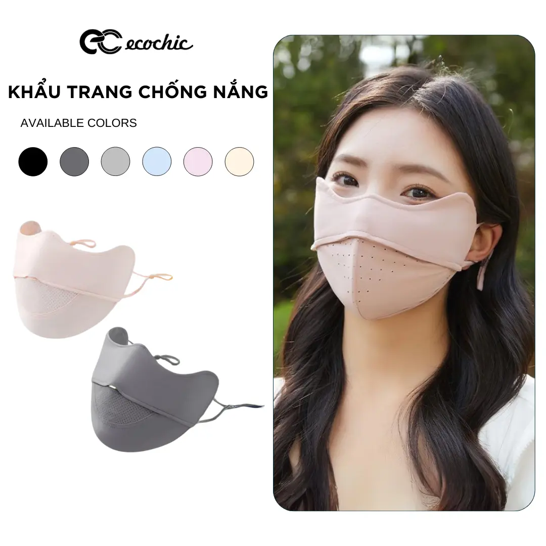Khẩu Trang Vải Chống Nắng ECOCHIC A701 Chống Tia UV Thấm Hút Mồ Hôi Lưới Thoáng Khí Mềm Mịn UPF50+