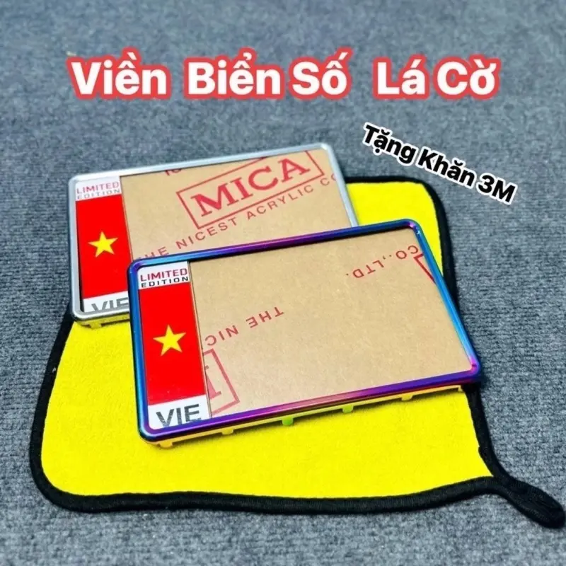 Khung biển số viền Titan lá cờ Tặng khăn 3M lắp cho các dòng xe máy Wave, Dream, Winner, Ex 150, Vario, Fu 125....