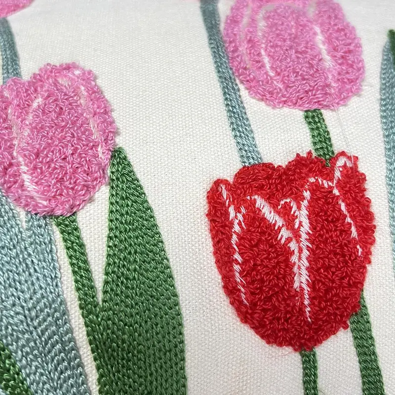 Tulip Pattern Cushion Cover, 1 Count Square Throw Pillow Cover without Filler, Household Decoration Supplies for Home Living Room Bedroom 5