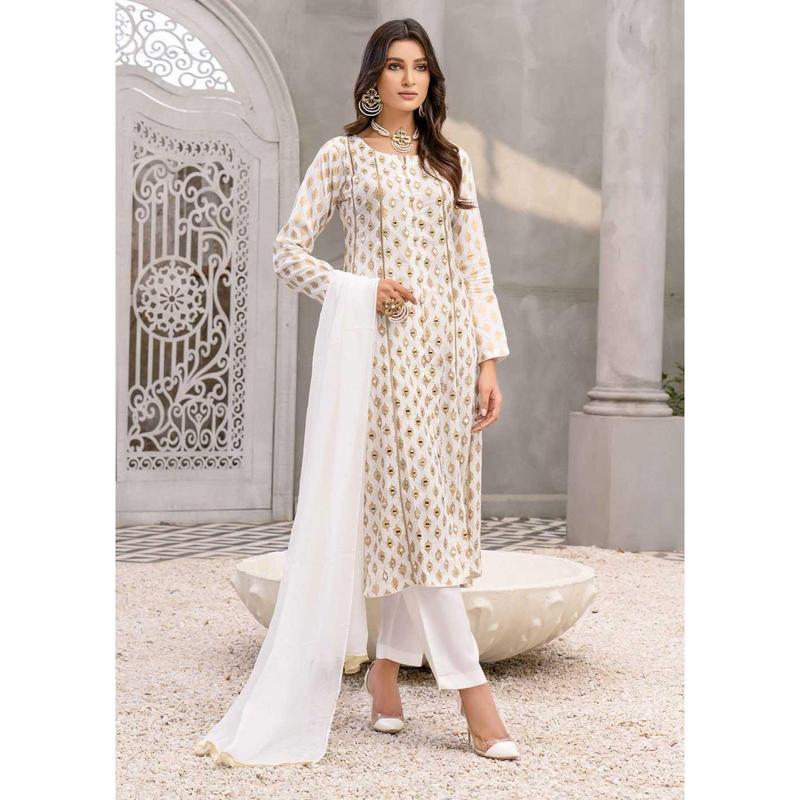 HK59 Sheesha - White Linen Mother & Daughter Mirror Suit 0