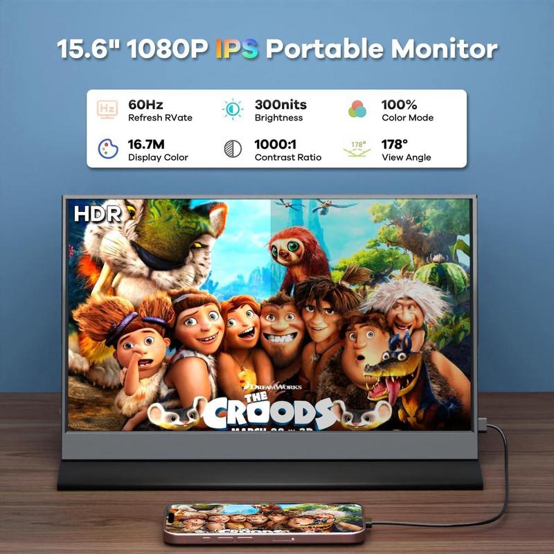 Portable Monitor, FHD 1080P Portable Laptop Monitor with Mini HDMI Port & Type-C Interface, Suitable for Expanding Display & Screen Mirroring 3