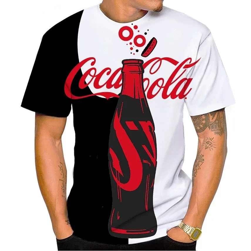 Áo Thun Tay Áo Mùa Hè, Thời Trang Nam, Dáng Rộng Vừa Vặn, Thoải Mái, Có Họa Tiết Coca Cola Và Thiết Kế 3D