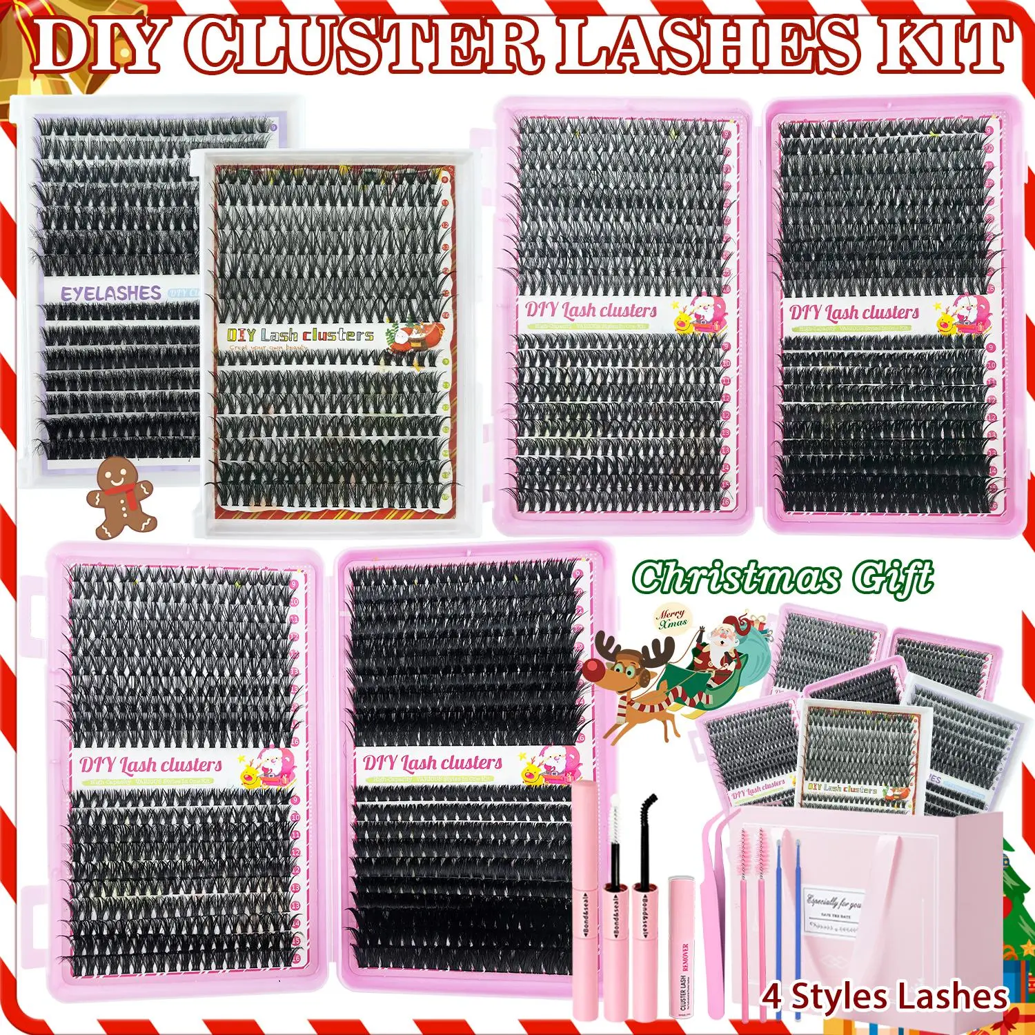 Mixed Length Style Fluffy Eyelash Cluster Set, 1 Set including Individual False Eyelashes & Bond & Seal & Lash Remover & Brush & Tweezers, Natural Look Eyelash Extensions for Girls, Birthday Gifts Ideas