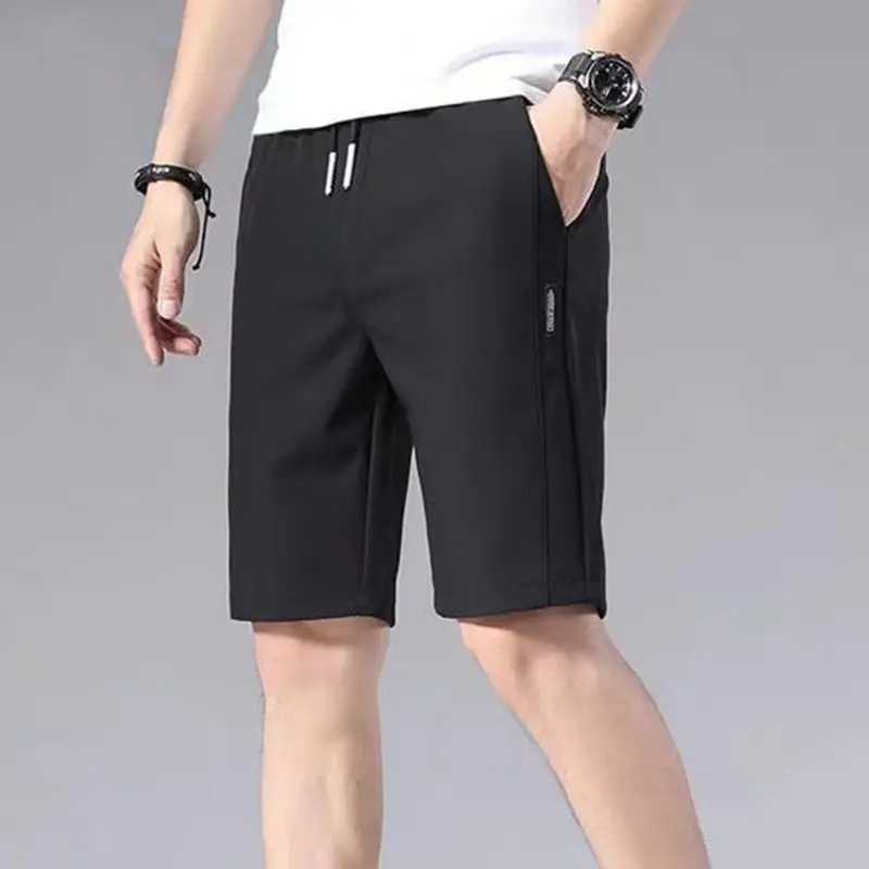 Summer Mens Sports Shorts Solid Color Straight Pattern Loose Short Elastic Waist Drawstring Casual Shorts Jogging Pants