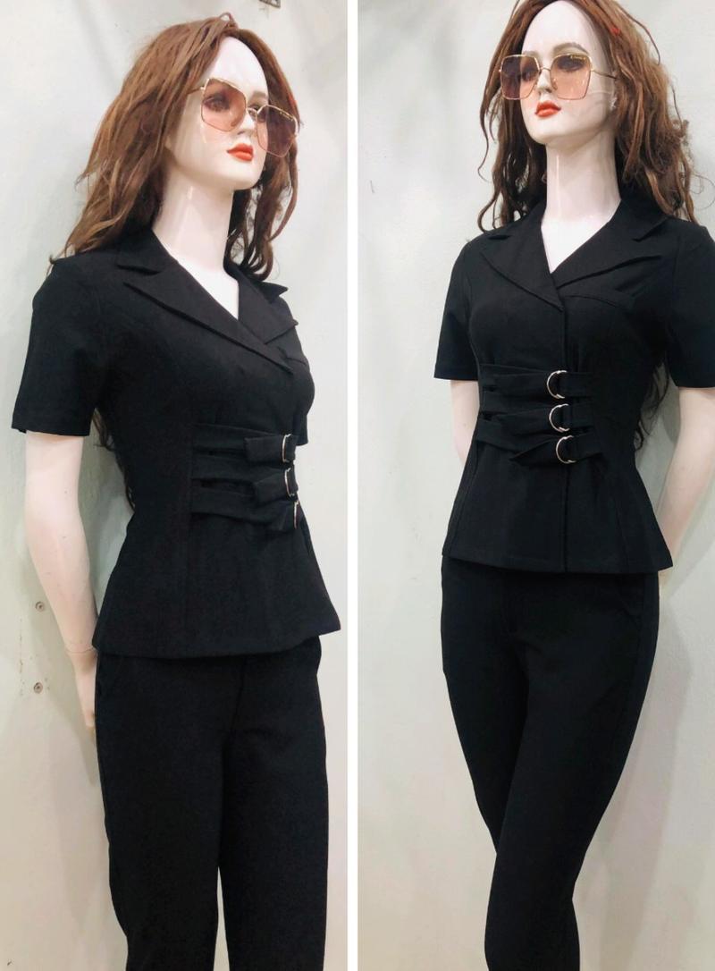 Product Introduction of Sét Bộ Cao Cấp  Thiết Kế Dạng Vét Có Khoen Eo Dây Kéo Sau Lưng Quần Dài Dây Kéo Nút Gài Phom Ôm Và Phom Loe Dành Cho Nữ Áo Thun Women Kem Kaki Nhung Top Polo 6