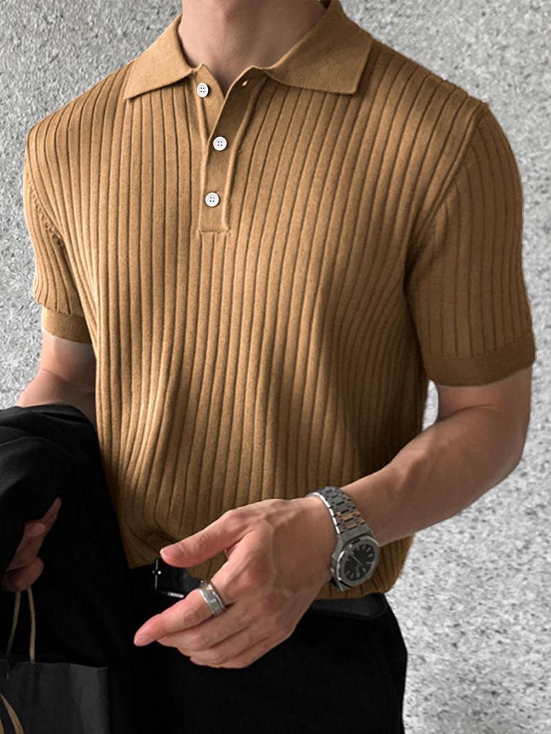 Product Introduction of Men's Solid Textured Short Sleeve Polo Shirt, Regular Fit Casual Fashion Button Front Collared Knitting Top for Summer, Fashion Men's Clothes for Daily Wear 1