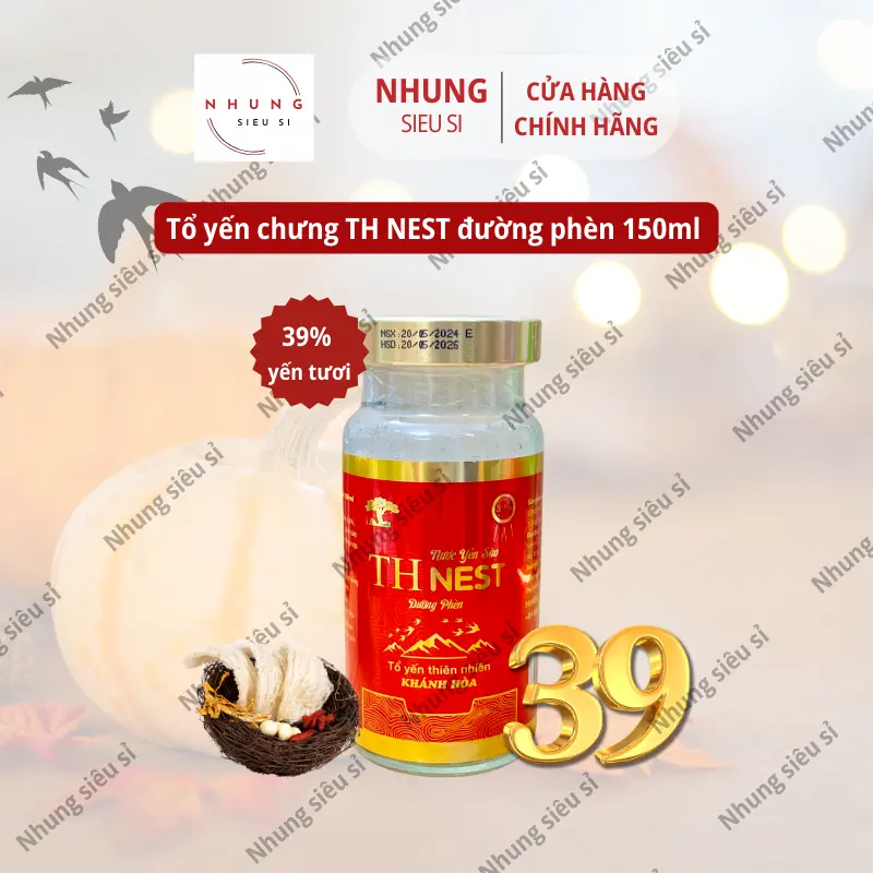 Combo 10 hủ Yến sào cao cấp THNEST lọ cao 150ml 39% yến tươi - Bổ sung sức khỏe cho người lớn yến chưng