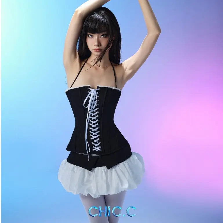 [CHIC.C] Set Áo Corset thiết kế đan dây lạ mắt phối Mini skirt phồng bí cách điệu - Egic SET