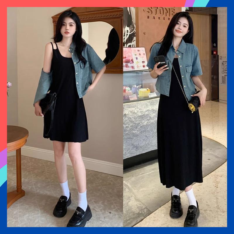 Váy hai dây dáng dài ngắn màu đen ôm body sexy đầm 2 dây nữ chất liệu len tăm co giãn thoáng mát phù hợp mặc nhà đi chơi đi biển