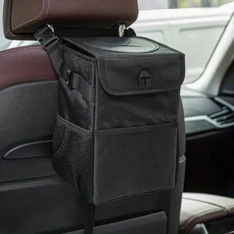 Car Trash Can with Lid, Multipurpose Car Trash Can, Multifunctional Organizer with Storage Pockets for Vehicle Cleanliness and Organization, Auto, Interior, Holder 5
