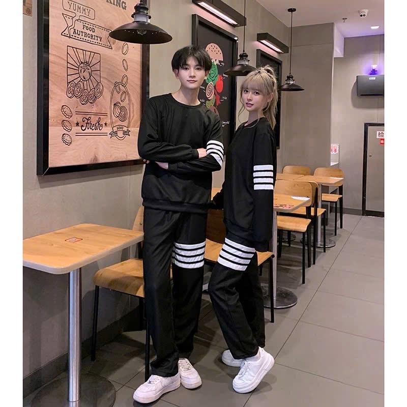 [Hàng Đẹp] Bộ Quần Áo 4 Vạch Trắng Dài Tay  Set Quần Ống Rông Áo Nỉ Dài Tay Chất Nỉ Dày Nữ Tính Top Women