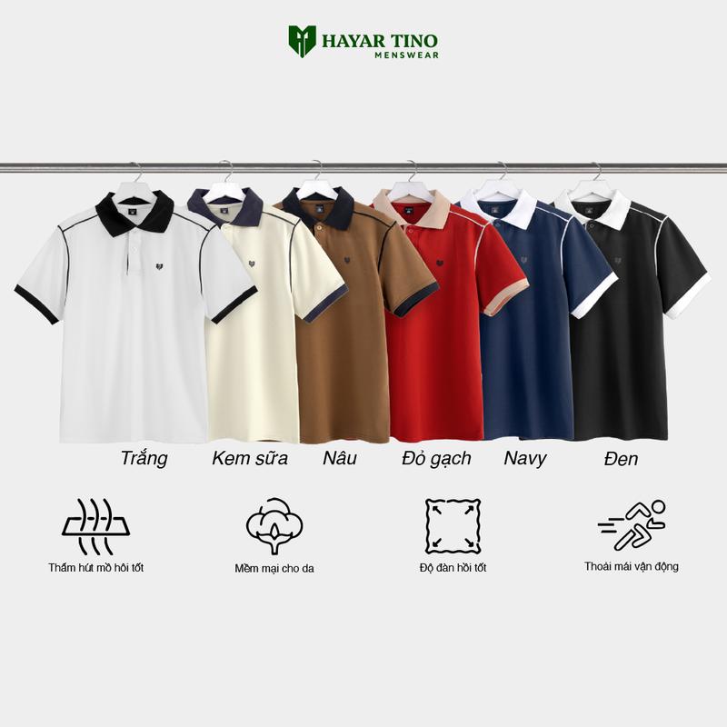 Áo polo nam HAYAR phôm ôm layer smart phối dọc tay logo sang trọng HYR.PLI.LS01 - 6 tone màu, chất vải cá sấu co giãn tốt lengan