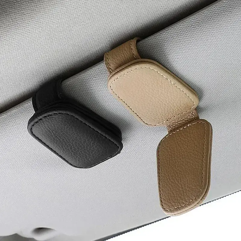 zhuofangda Sunglasses Visor Clip 2 Packs Magnetic Leather Sunglass Holder for Car