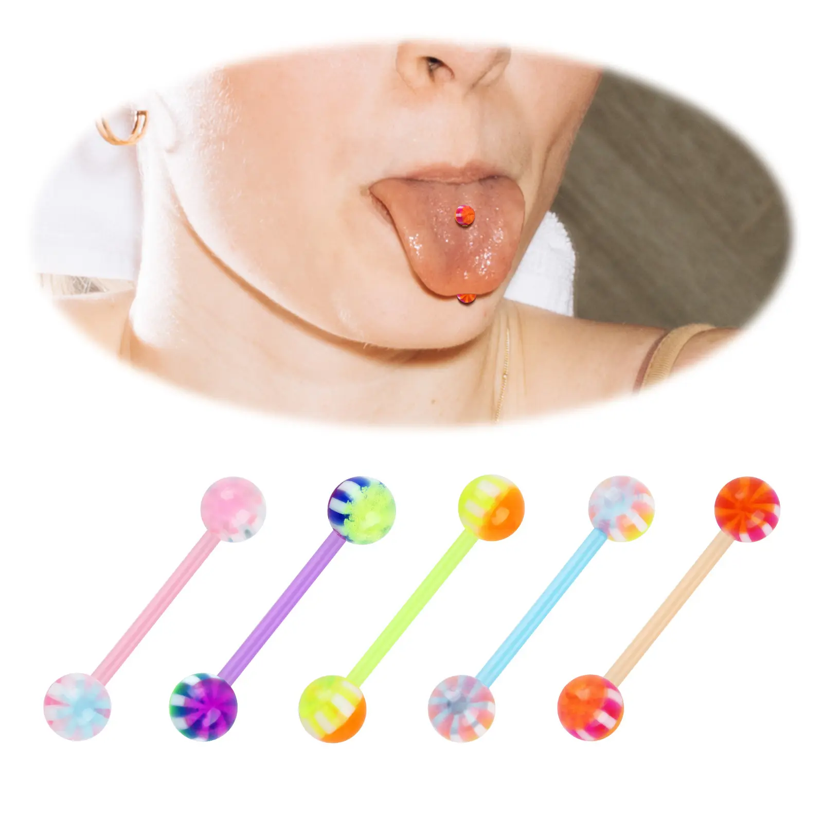 Acrylic Tongue Stud Candy Color Tongue Piercing Jewelry