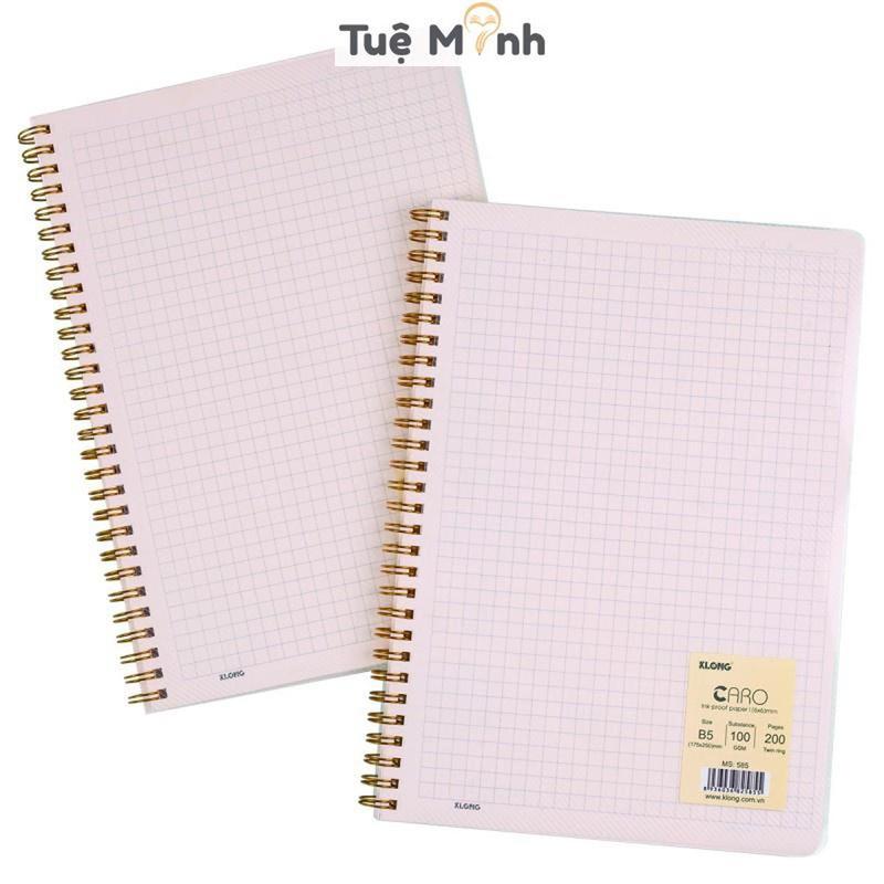 Vở caro 6x6mm 200 trang MS 585 lò xo kép B5 bìa nhựa trong suốt, tập sổ Klong