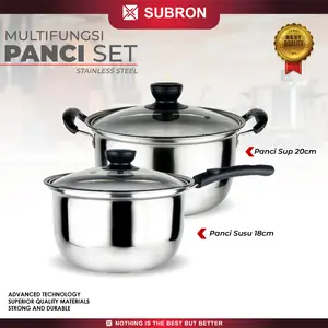 SUBRON Panci Set 18cm 20cm Sup Susu Stainless Masak Mie Tomyam Sayur Asem Soup Bakso Serbaguna Kaca
