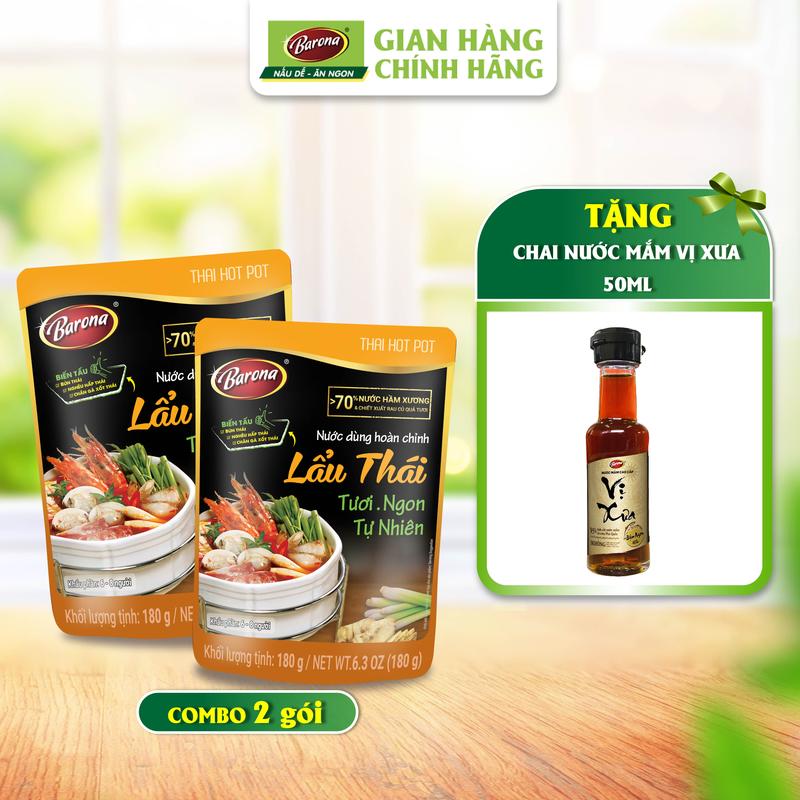 Gia Vị Nước Dùng Lẩu Thái Barona 180g, combo 2 gói Tặng 1 chai Nước Mắm Cao Cấp Vị Xưa 40 độ đạm 50ml