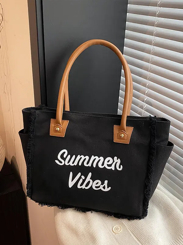 Women's Fashionable Letter Print Tote Bag, Casual Large Capacity Shoulder Bag for Daily Used, Trendy All-match Bag for Commuters and Students 3