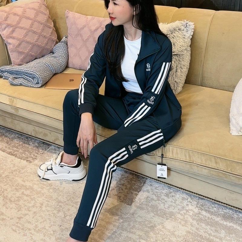 24DBNU171/NA191-Bộ quần áo nỉ thể thao NỮ NAM GUNO thu đông cổ bẻ tay 3 sọc ngắn BTWG2/MG2 SP5 Sport