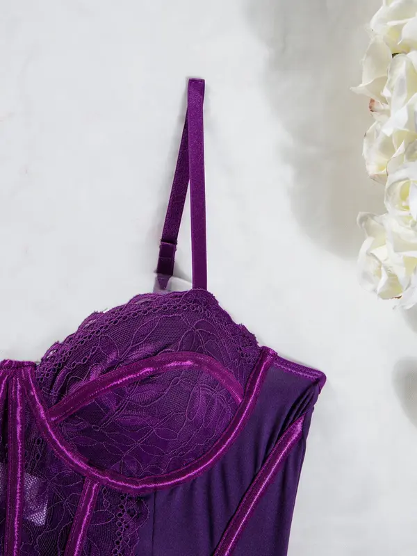 Women's Plain Contrast Lace Adjustable Strap Bra, Fashion Casual Cozy Breathable Push Up Bra for Daily Wear, Women's Lingerie for All Seasons 3