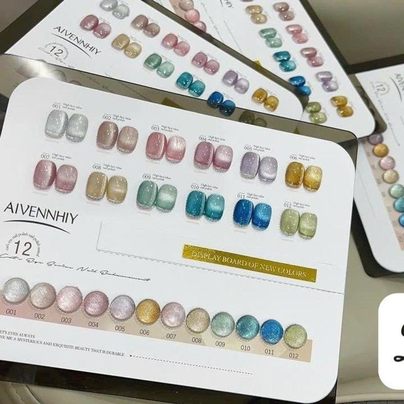  Set sơn gel nail mắt mèo AIVENNHUY 12 màu đủ tone - kèm bảng màu sang chảnh 