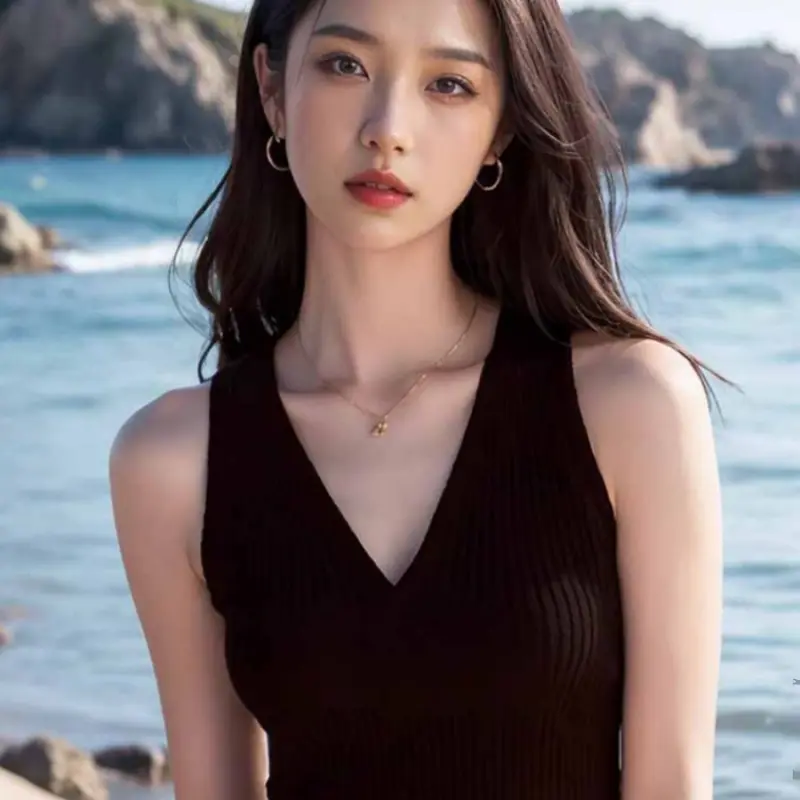 V-neck knitted camisole, women's outerwear, summer short dopamine thai, chic sweet and spicy little top, Korean solid color