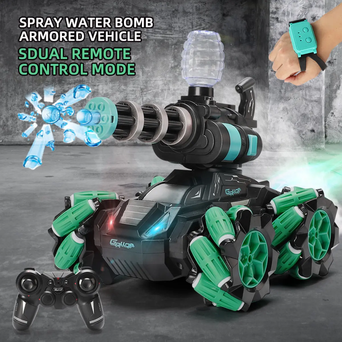 Remote Control Shooting Water Ball Tank - 2.4GHz 4WD RC LED Water Spray Tank Off-road Climbing Stunt Drift Competition Vehicle Kids Toy Children Gift