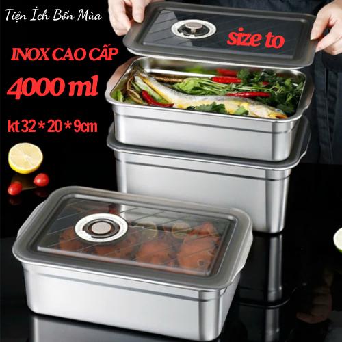  Combo 2 Hộp Inox Cao Cấp Dung Tích 4 Lít Có Nắp Đậy Gioăng Cao Su Tiện Lợi KT 32*20*9cm Hàng Không Hút Nam Châm 