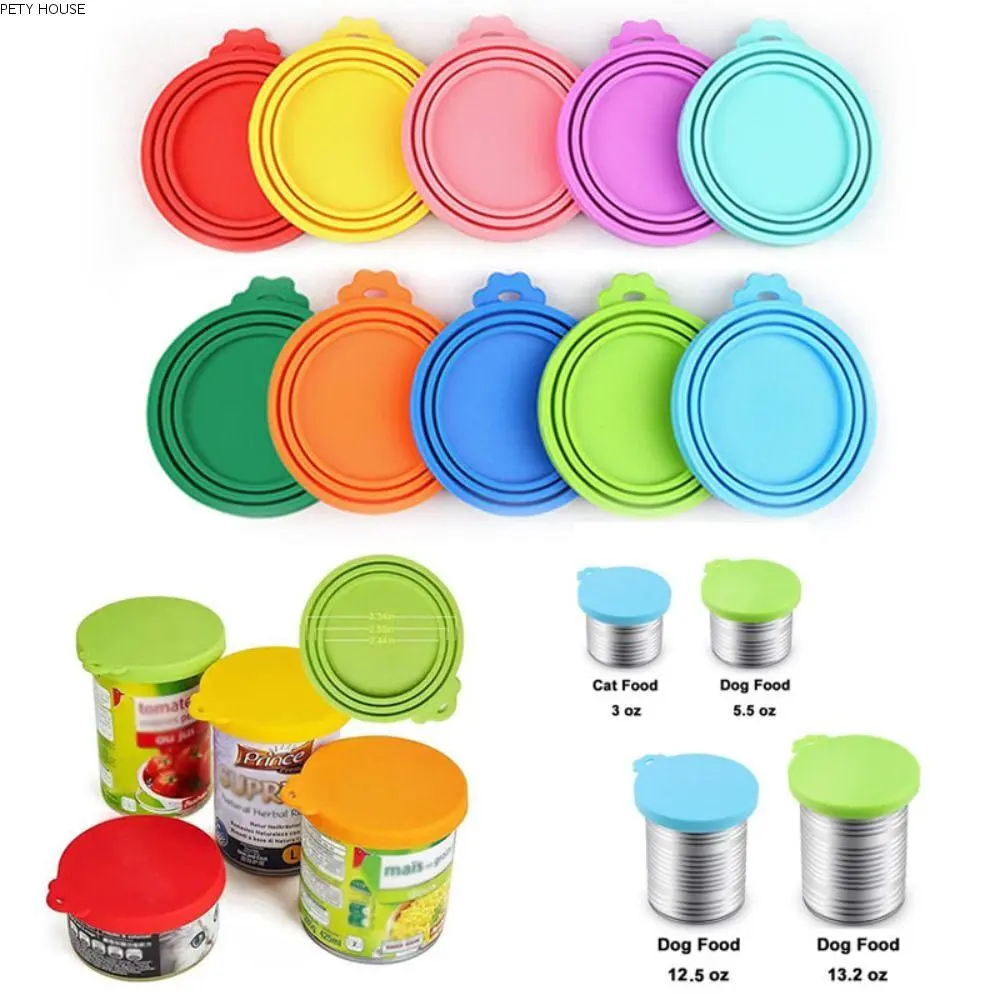PETY HOUSE Pet Supplies Soft Pet Food Canned Lid Silicone Cartoon Silicone Pet Can Lid Set 3 in 1 Reusable Pet Can Spoon Lid Cat Dog Food