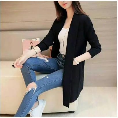 Product Introduction of Cardigan Basic Polos Spandek Wanita Hitam 4
