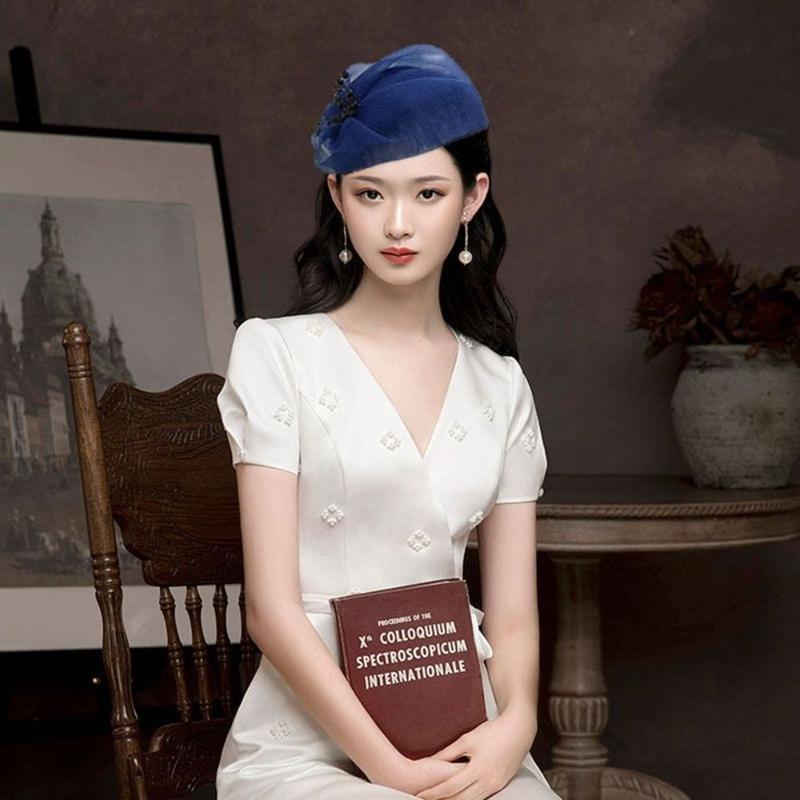 Băng Đô Nửa Mũ, Dệt Kim Hạt, Phong Cách Cổ Điển, Vòng Tóc Lưới Nhựa, cài tóc, Băng Đô Hình Mũ Phong Cách Pháp, Dành Cho Nữ Women Thun 6