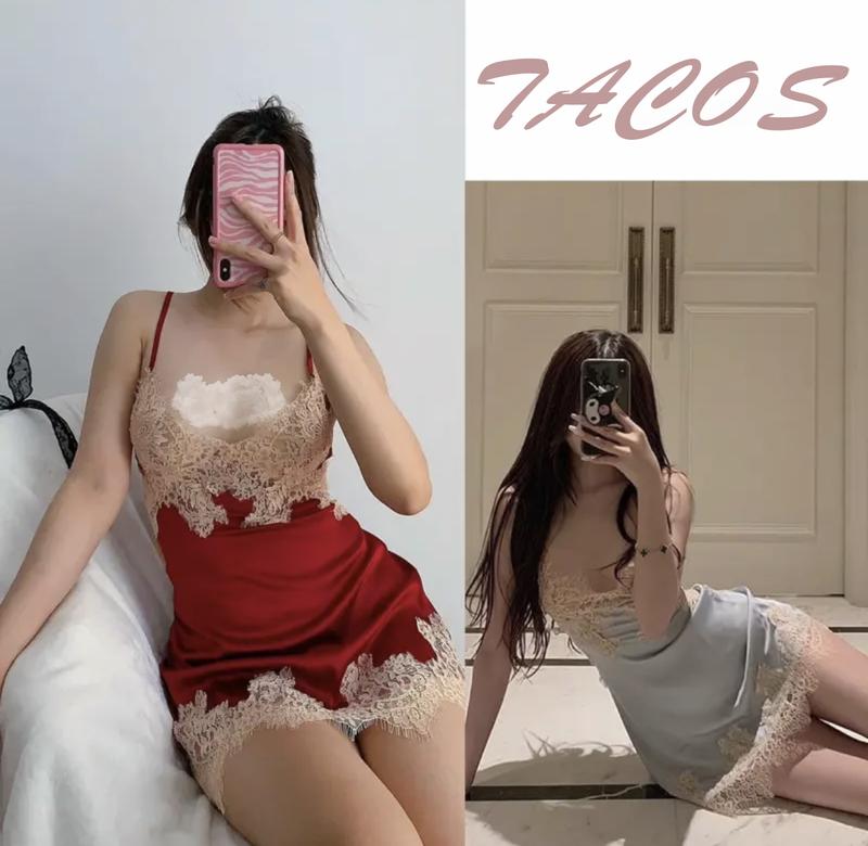 HT14 Váy ngủ sexy lụa xẻ lưng đan dây tặng CHÍP Đầm ngủ lụa ren v1 gợi cảm quyến rũ HT14