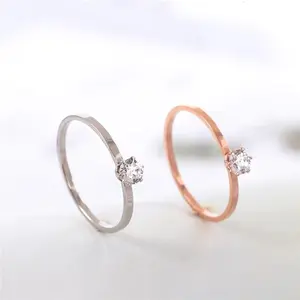 [YUNANGT] Cincin Baja Titanium Sederhana Enam Cakar Cincin Berlian Putih Cincin Ekor Pernikahan Wanita