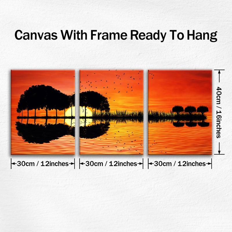 Sunset Guitar & Lake Pattern Framed Canvas Painting, 3 Counts Modern Wall Art Painting, Wall Art Decor for Home Living Room Bedroom Office 1