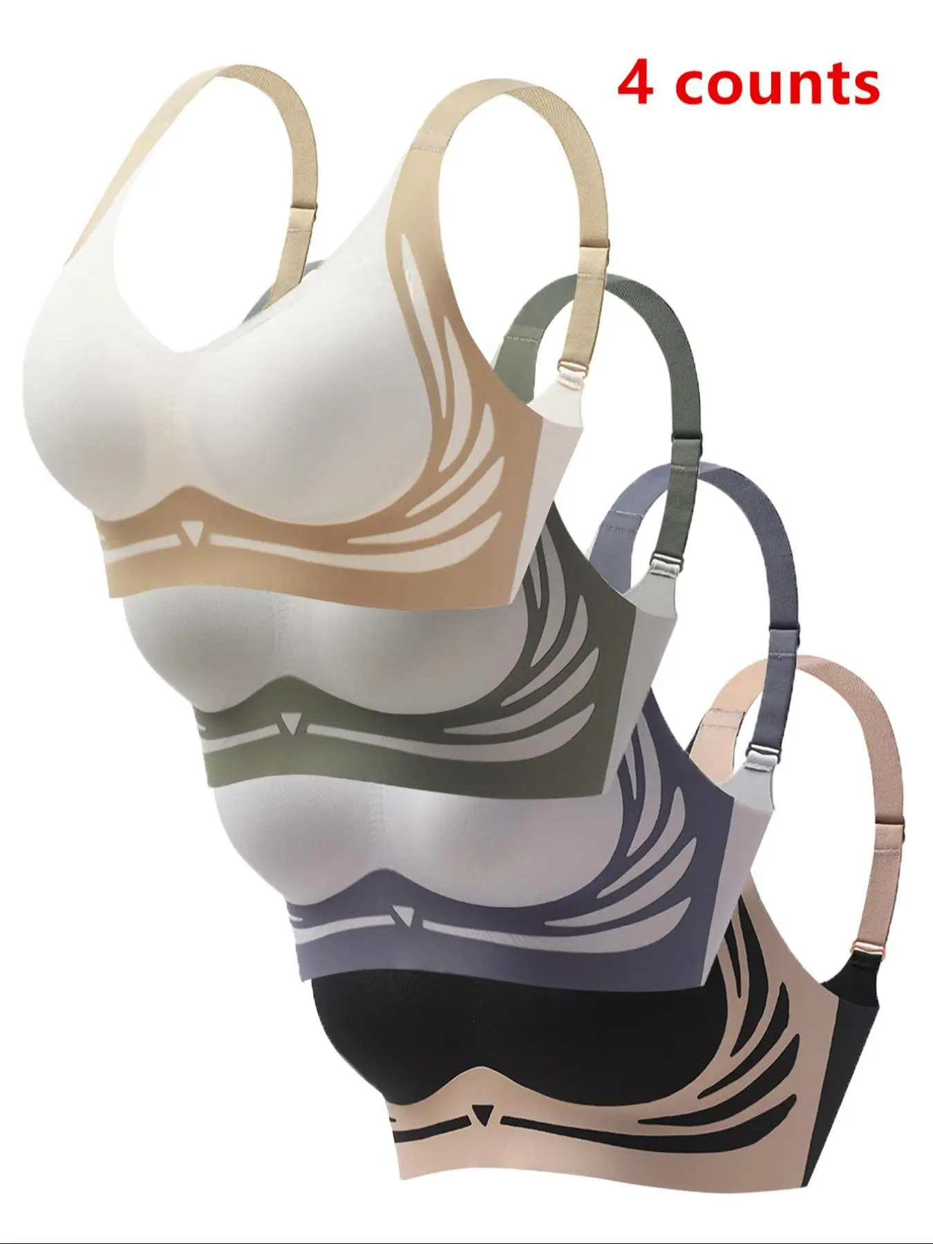 Women's Seamless Wireless Bra, Soft Breathable Comfortable Adjustable Strap Four-Breasted Bra for Daily Wear, Ladies Underwear for All Seasons