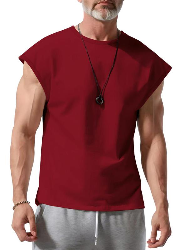 Men's Solid Round Neck Sleeveless Tee, Loose Casual Crew Neck Tank Top for Summer, Fashion Men's Clothes for Daily Wear 1