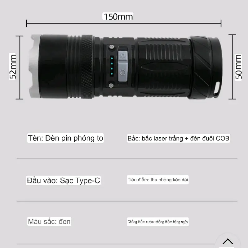 Đèn pin [ 1122A ] cầm tay siêu sáng 2024 chiếu xa 700 mét ZOOM xa gần chống nước sạc ngược cho điện thȯại, Pin 18650*3 - Dung lượng ~ 8000 mah... 2