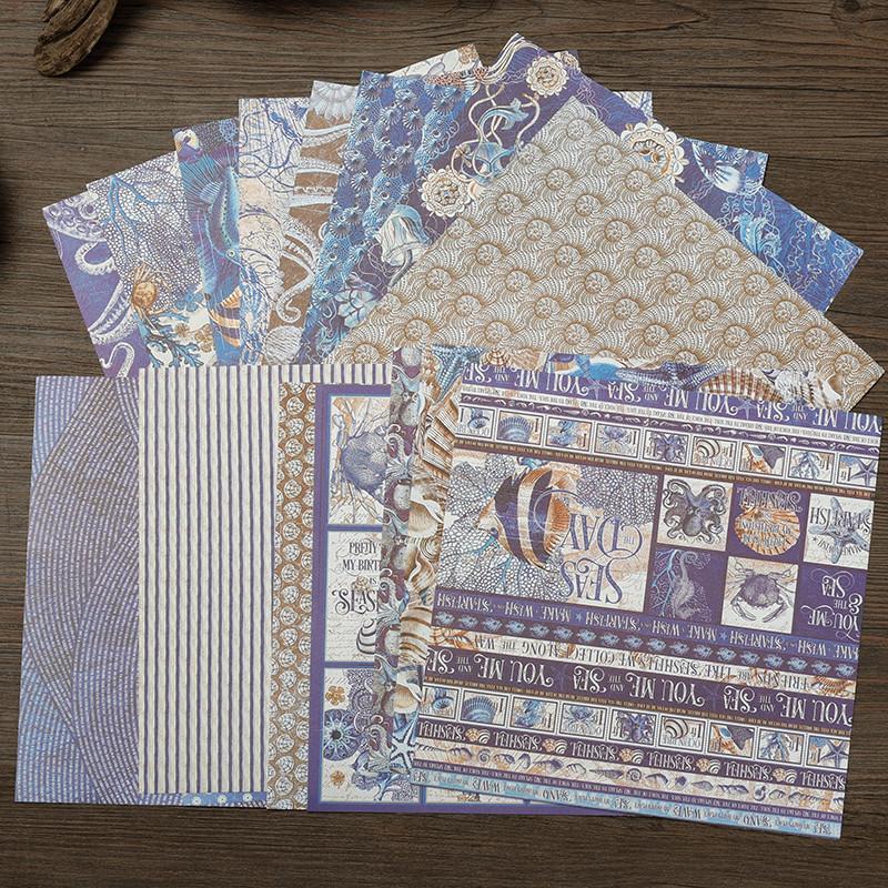 Product Introduction of 16sheets Marine Life Themed Vintage Material Paper, Retro Handbook Background Paper, DIY Decoration For Scrapbooking & Journal Making 12