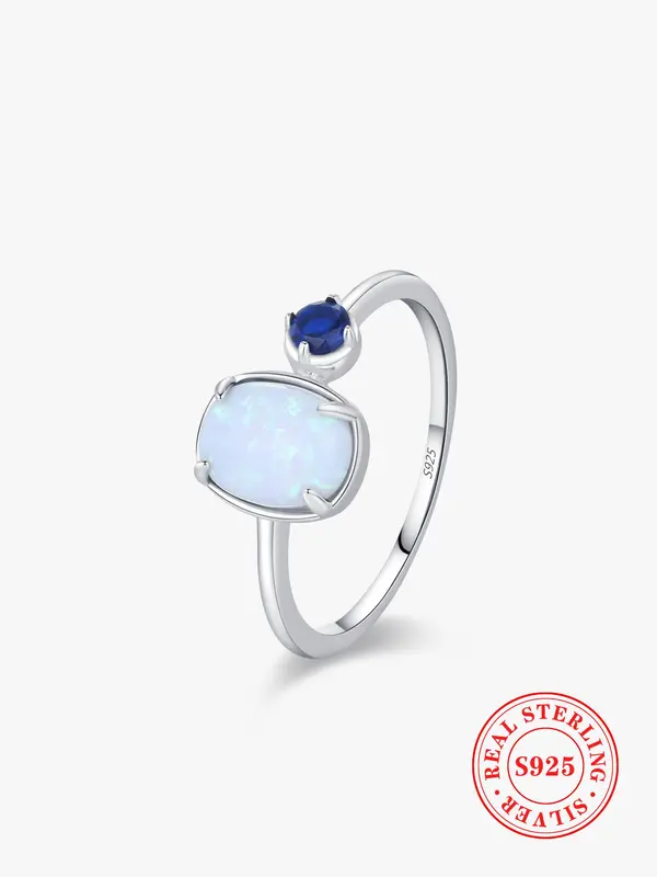 925 Sterling Silver Oval Shaped Opal Decorated Ring, Fashion Jewelry for Party, Daily Clothing Decor, Trendy All-match & Exquisite Jewelry for Birthday Gift 0
