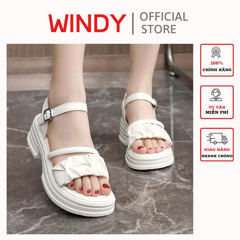 Giày Sandal Nữ WINDY Đế Bánh Mì Tôn Dáng Quai Nhún Bèo Phối Quai Chéo Basic SD-693-01 0