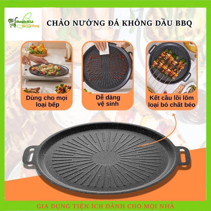 Chảo Nướng Chống Dính Không Dầu Hàn Quốc Size 34,Chảo Nướng Thịt Dùng Được Cho Cả Bếp Từ, Thiết Kế Chắc Chắn Dễ Vệ Sinh
