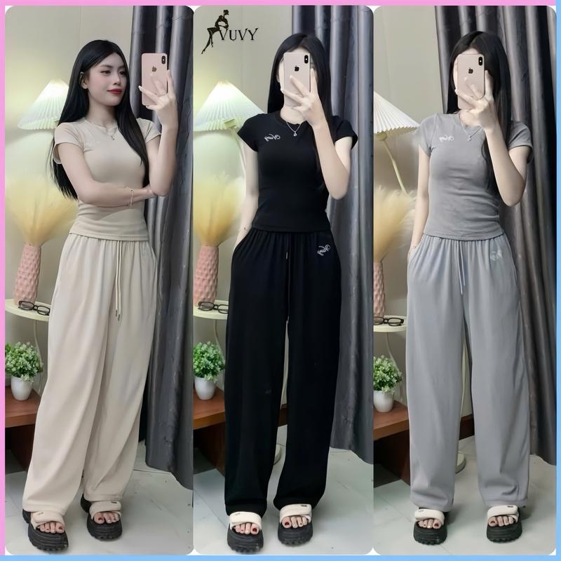 Sét đồ thể thao nữ Vuvy thêu nổi Áo chất zipcotton co dãn 4 chiều mix quần tăm nhung dày dặn SET92 1