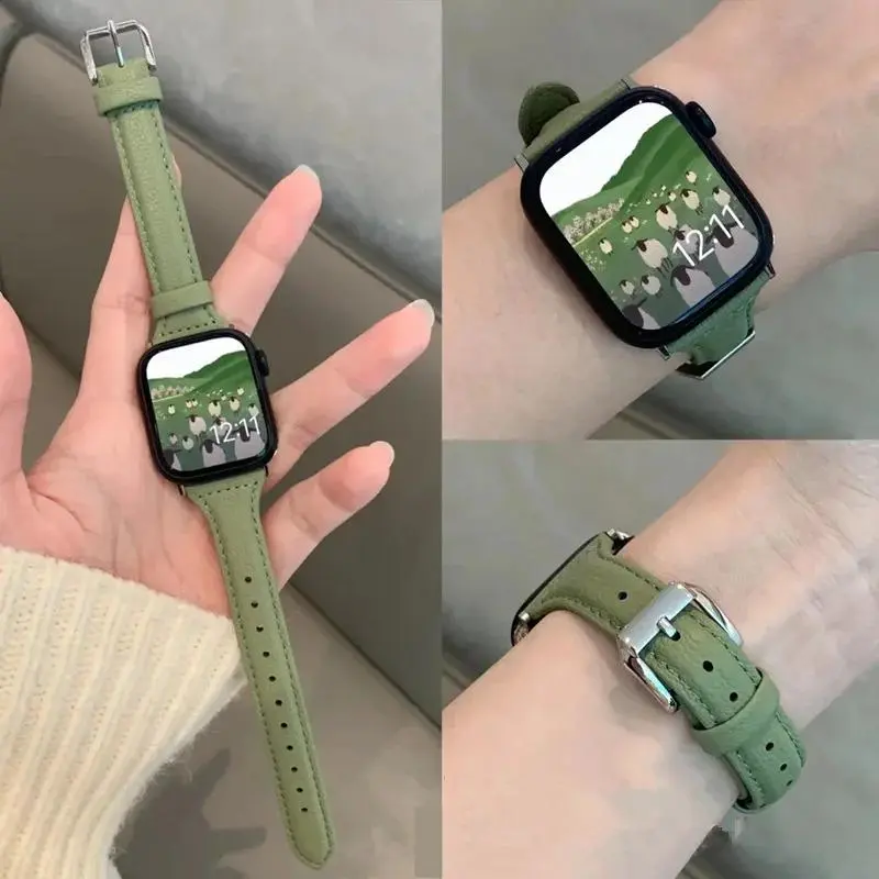 Fashionable Ultra-thin PU Leather Watch Band, 1 Count Replacement Watch Band Compatible with Apple Watch Series 9/8/7/6/5/4/SE Ultra, Smart Watch Accessories, Leather Watch Strap, Wearable 4