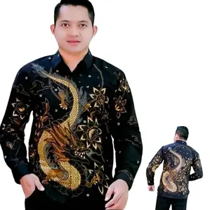 Kemeja Batik Solo Katun Full Furing Pria Naga Hitam Baju Panjang Motif Dewasa
