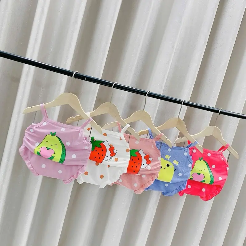 Bộ đũi xuất hàn hoa quả quần chấm bi size cho bé 5-17kg mặc vừa